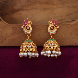 Aarohi Peacock Ruby Pearl Jhumka Earrings