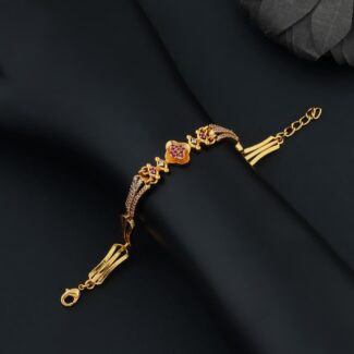 Floral Grace Pink Stone Gold Bracelet