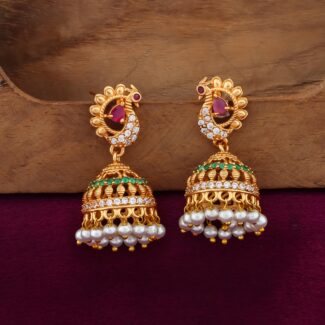 Meher Peacock Green Pearl Jhumka Earrings