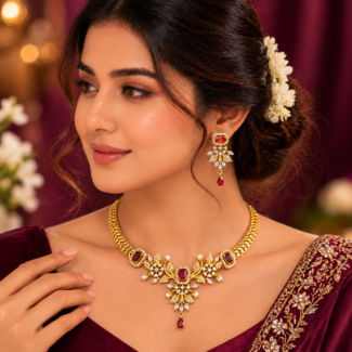 Rajsi Ruby Floral Bridal Necklace Set